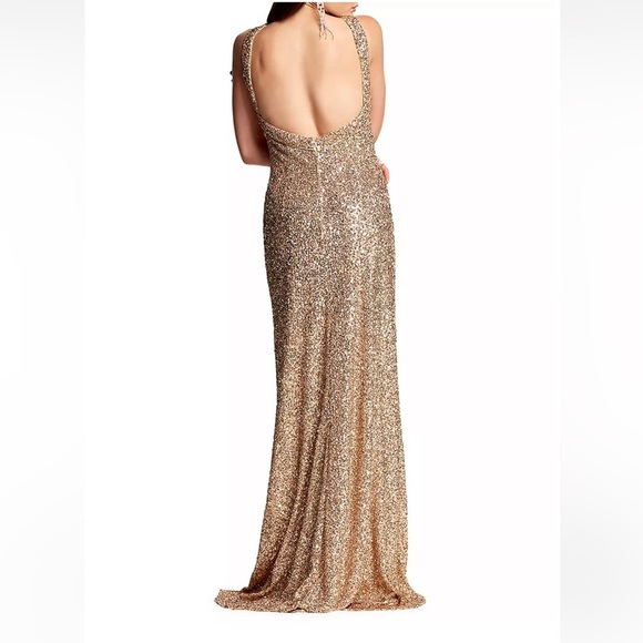 Tadashi Shoji's Gold Sequined Sleeveless Gown NWT Large - Picture 5 of 8
